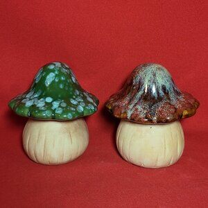 Ceramic Mushroom Figurine Glazed Top Set of 2